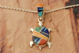 Navajo Artist Calvin Begay Genuine Spiny Oyster Shell Sterling Silver Turtle Pendant